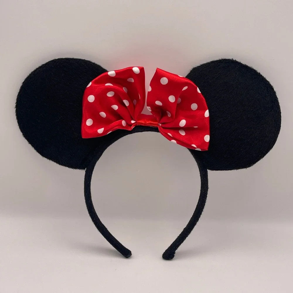 Disney Parks‎ Minnie Mouse Ears Headband Red White Polka Dot Bow Girls Felt